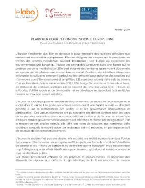 ESS, économie sociale, Europe, Union Européenne Couverture plaidoyer Europe