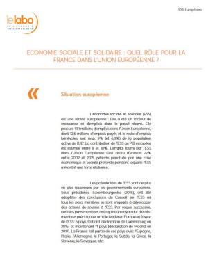 ESS, économie sociale, Europe, Union Européenne Note Europe